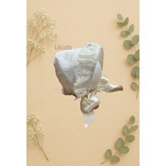 Faldón Bautizo Plumeti Y Capota Muselina Crema