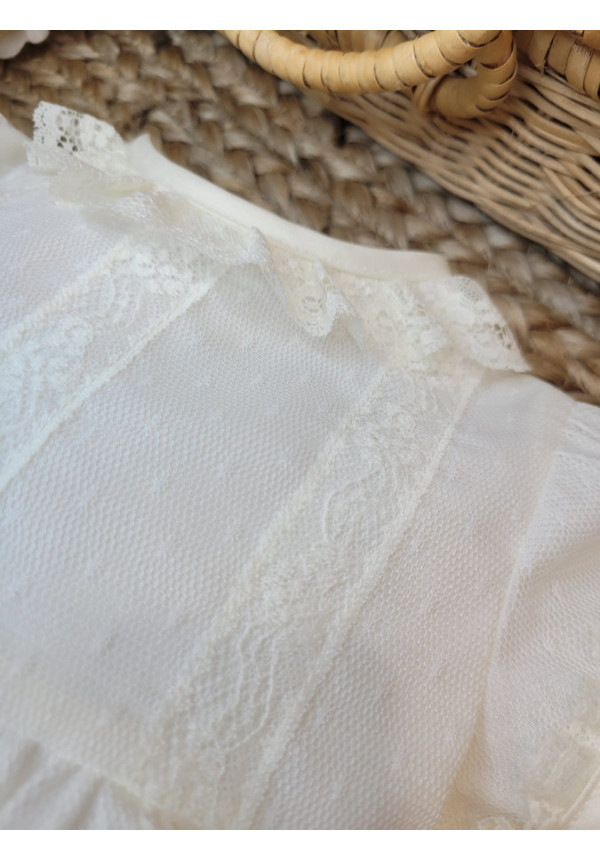 PELELE BAUTIZO PLUMETI PEQ. CON BASE TUL CON CAPOTA beige x