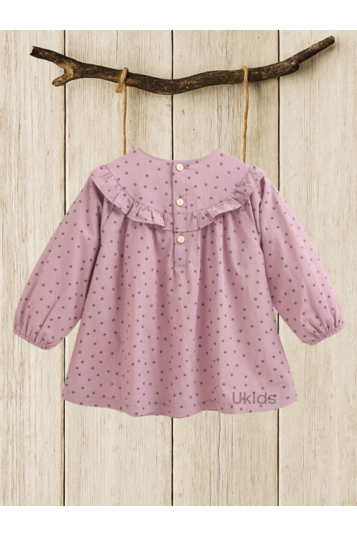 Vestido Bebé Niña Estampado Y Volante Cuello Morado