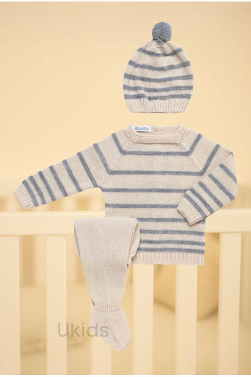 Conjunto 3.P Rayado Crema Gris