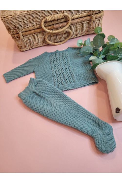 CONJUNTO POLAINA PUNTO BEBE 2 PIEZAS ART.2006 Punto Bobo verde empolvado