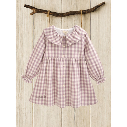 Vestido Bebé Niña Estampado Y Volante Cuello Morado