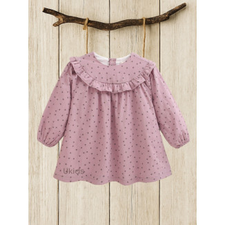 Vestido Bebé Niña Estampado Y Volante Cuello Morado