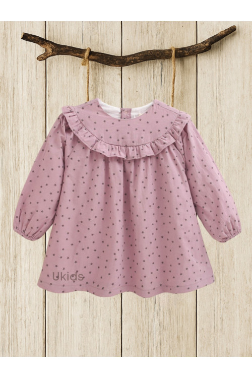 Vestido Bebé Niña Estampado Y Volante Cuello Morado