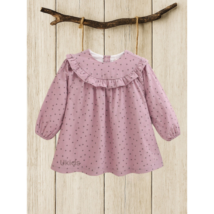 Vestido Bebé Niña Estampado Y Volante Cuello Morado