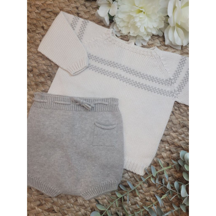 CONJUNTO BEBE TRICOT JERSEY/ REBECA LIONEL C/CULETIN BOLSILLO STONE stone