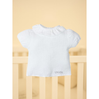 Blusa Bambula manga corta Bebé blanco roto