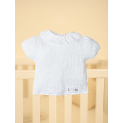 Blusa Bambula manga corta Bebé blanco roto