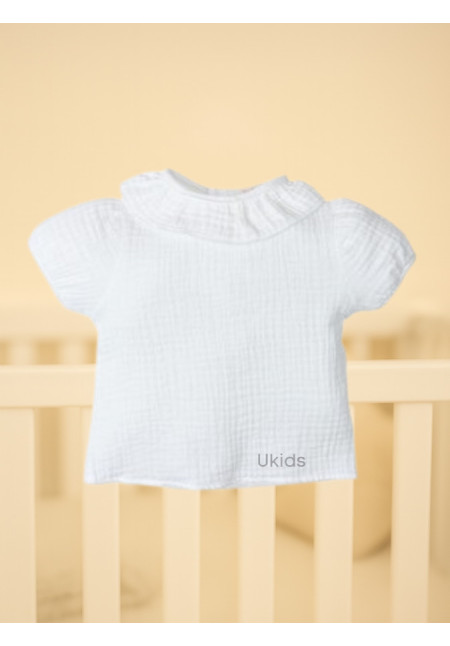 Blusa Bambula manga corta Bebé blanco roto