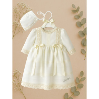 Vestido Bautizo Raya Lorza Y Capota Beige