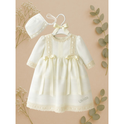 Vestido Bautizo Raya Lorza Y Capota Beige