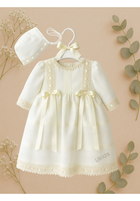 Vestido Bautizo Raya Lorza Y Capota Beige