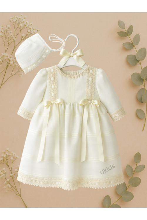 Vestido Bautizo Raya Lorza Y Capota Beige