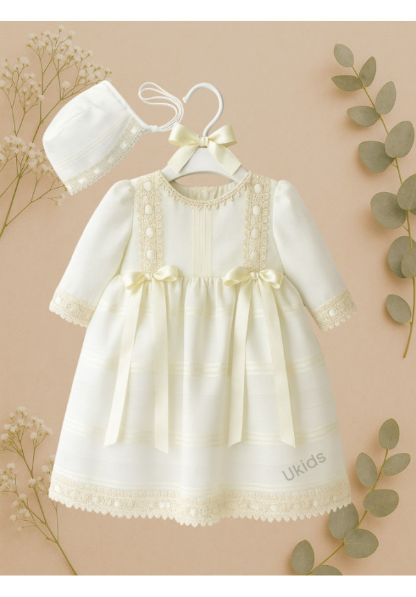 Vestido Bautizo Raya Lorza Y Capota Beige
