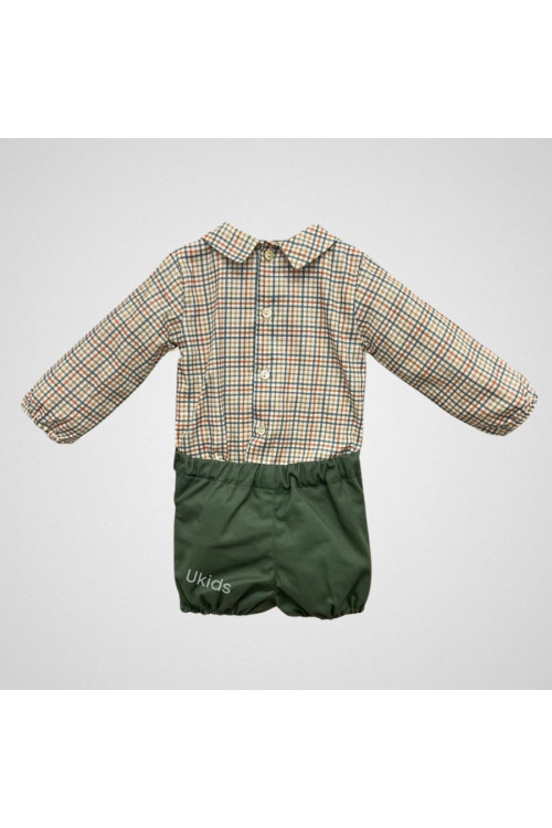Conjunto Blusita Cuello Pico Bebé Y Pantalón Forest Verde Bosque