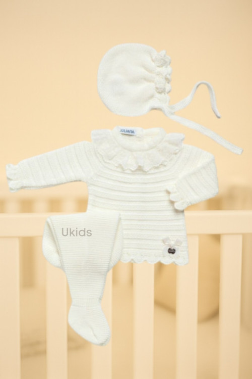 CONJUNTO 3.P LIN RECOGIDAS PUNTILLA crudo