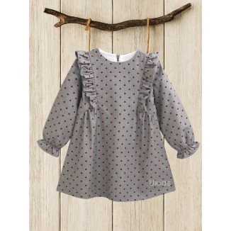 Vestido Niña Estampado Corazón Granate. Color  Gris Oscuro