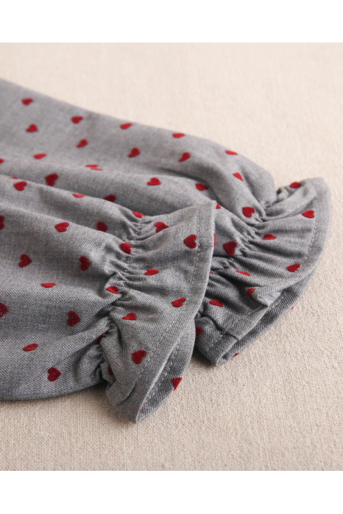 Vestido Niña Estampado Corazón Granate. Color  Gris Oscuro
