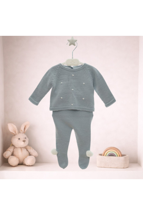 JERSEY Y POLAINA PUNTO BEBE ART. 2014 Flores de Minuto celeste cielo