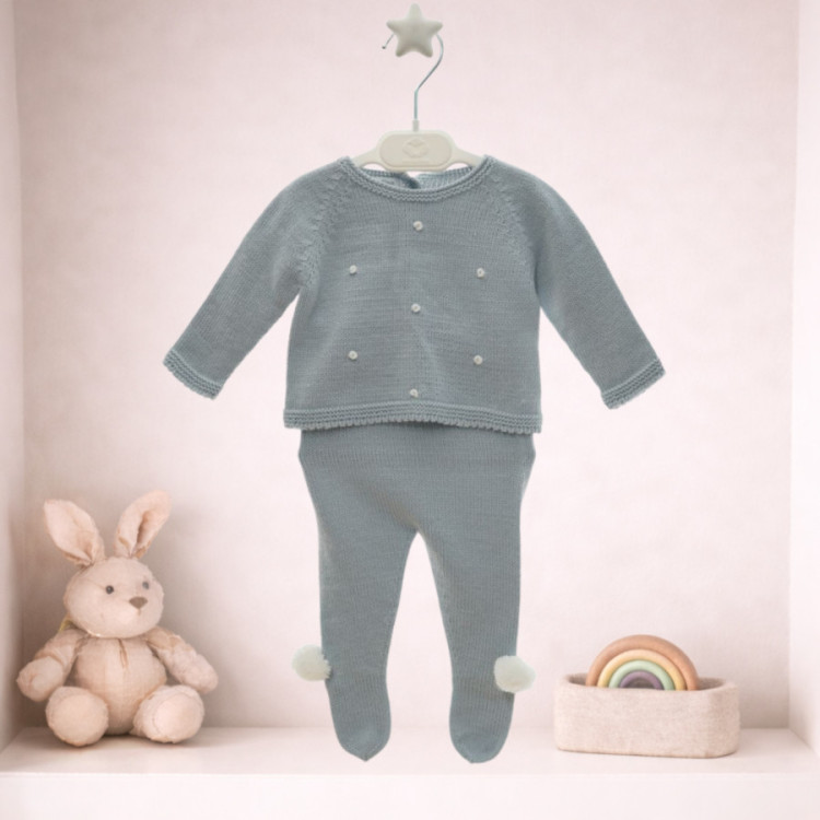 JERSEY Y POLAINA PUNTO BEBE ART. 2014 Flores de Minuto celeste cielo