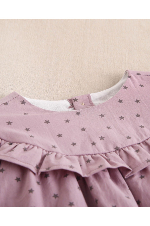 Vestido Bebé Niña Estampado Y Volante Cuello Morado