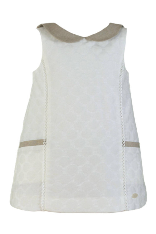 Vestido Infantil Evasé Pique  Beige Y Blanco Roto