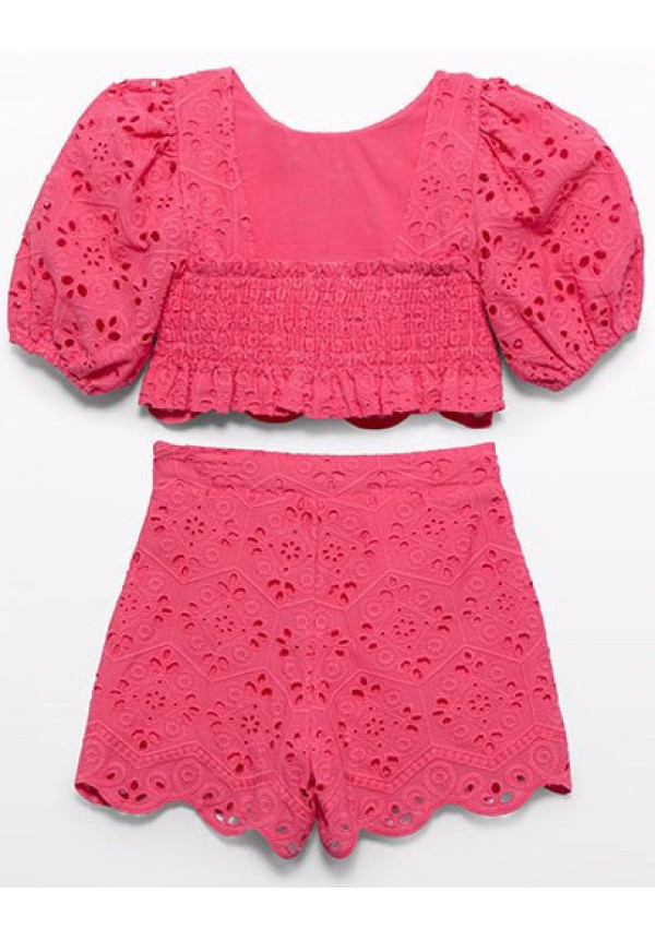 Conj. bermuda bordado         fucsia