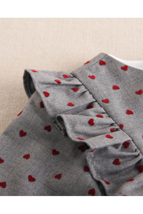 Vestido Niña Estampado Corazón Granate. Color  Gris Oscuro