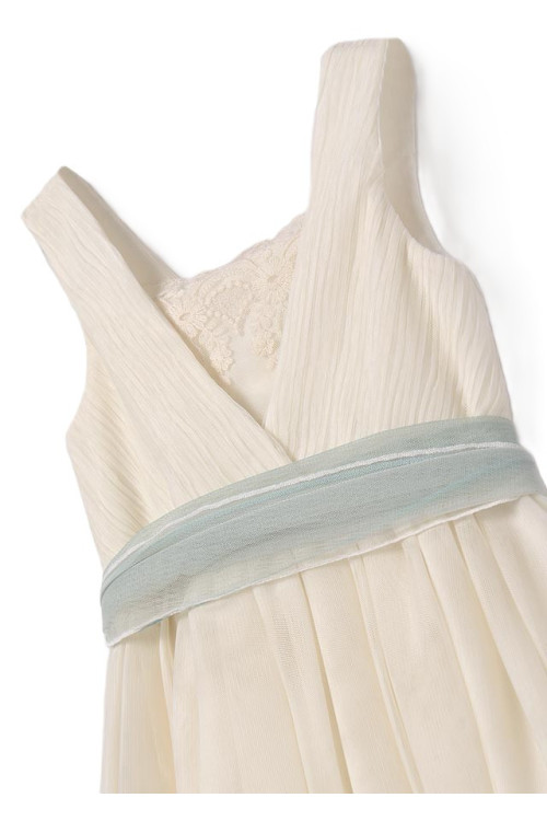 Vestido Tul Cuerpo Plisado    Crudo Anís