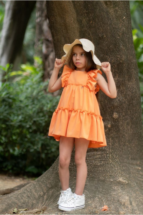 Vestido Liso Volantes Naranja