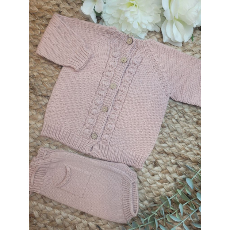 CONJUNTO BEBE TRICOT JERSEY/REBECA WENDY CON CULETIN BOLSILLO PALE ROSE rosa