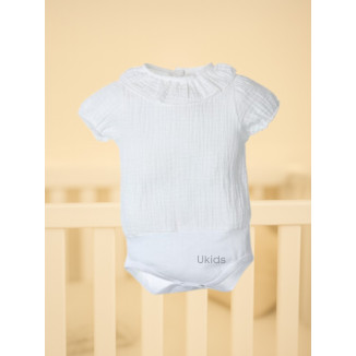 Body Bambula manga corta Bebé blanco roto