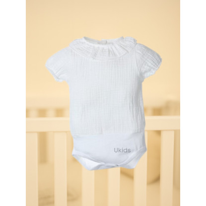 Body Bambula manga corta Bebé blanco roto