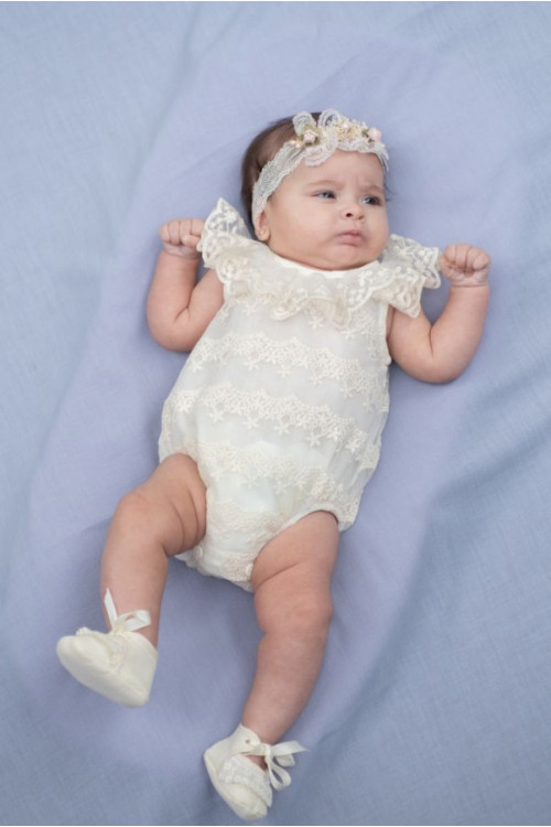 Pelele ceremonia unisex tul bordado beige
