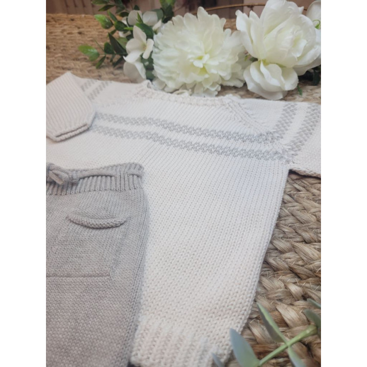 CONJUNTO BEBE TRICOT JERSEY/ REBECA LIONEL C/CULETIN BOLSILLO STONE stone