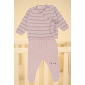 Conj. Polaina Y Jubon Cruz Rayado Light Pink