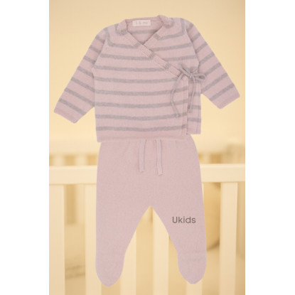 Conj. Polaina Y Jubon Cruz Rayado Light Pink