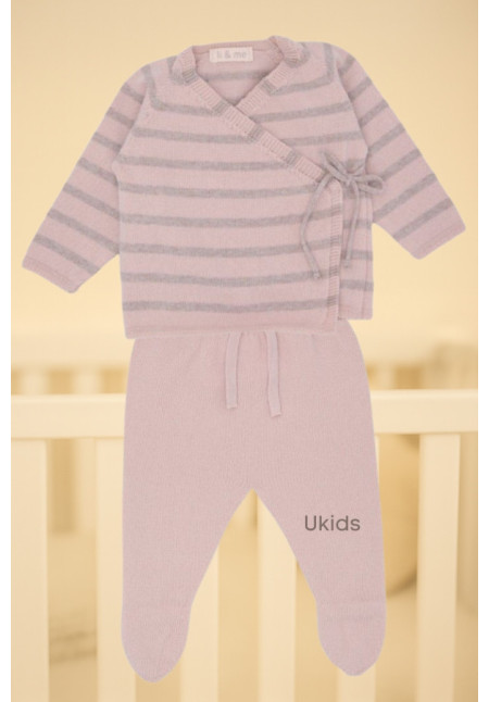 Conj. Polaina Y Jubon Cruz Rayado Light Pink