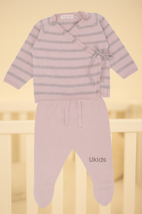 Conj. Polaina Y Jubon Cruz Rayado Light Pink