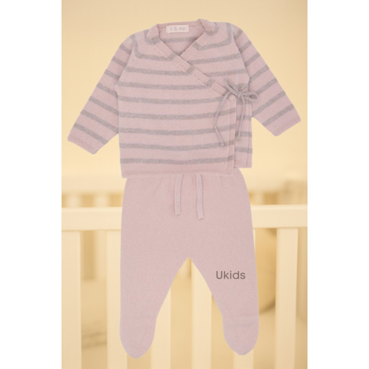Conj. Polaina Y Jubon Cruz Rayado Light Pink