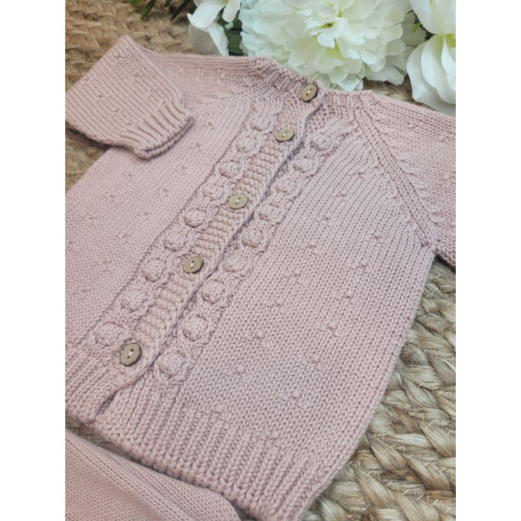 CONJUNTO BEBE TRICOT JERSEY/REBECA WENDY CON CULETIN BOLSILLO PALE ROSE rosa