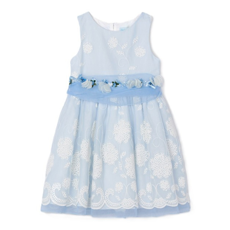 Vestido Organza Bordado Celeste