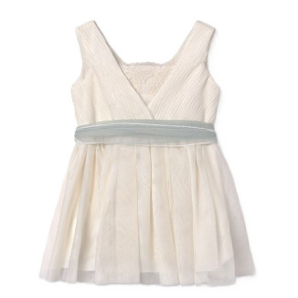 Vestido Tul Cuerpo Plisado    Crudo Anís