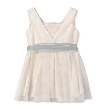 Vestido Tul Cuerpo Plisado    Crudo Anís