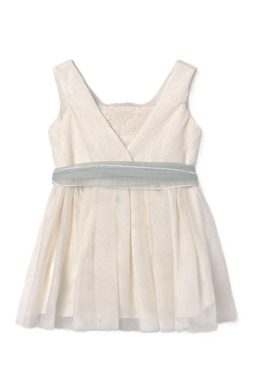 Vestido Tul Cuerpo Plisado    Crudo Anís