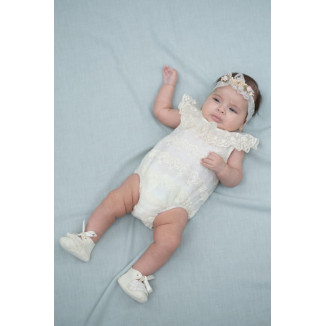 Pelele ceremonia unisex tul bordado beige