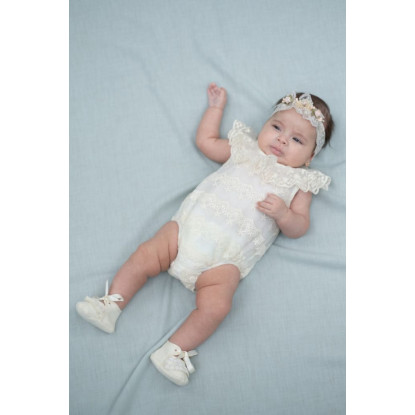 Pelele ceremonia unisex tul bordado beige