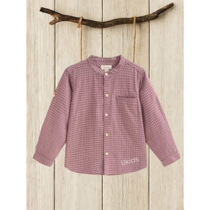 Camisa De Niño En Cuadros Y Cuello Mao Morado