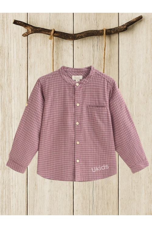 Camisa De Niño En Cuadros Y Cuello Mao Morado