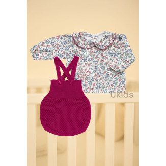 Peto Punto Recogidas Camisa Flores Fucsia